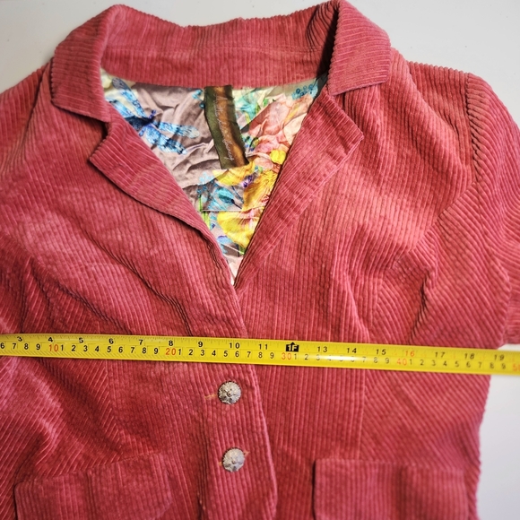 Aratta Anthropologie Pink Corduroy 'Alexander' Jacket Tan Elbows Floral Lined M - Picture 13 of 16